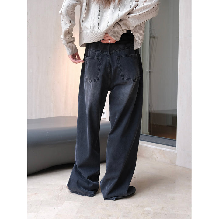 Damen Weite High‑Waist Denim‑Palazzohose mit Vintage‑Waschung Drune