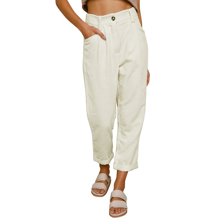 Damen Hochtaillierte Kordhose mit Falten, lockerer Passform und umgeschlagenem Saum Drune