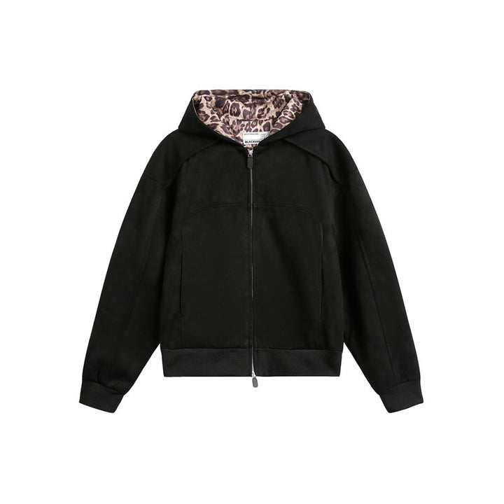 Damen Oversize-Kapuzen-Sweatjacke mit Reißverschluss und gefütterter Leoparden-Kapuze Drune