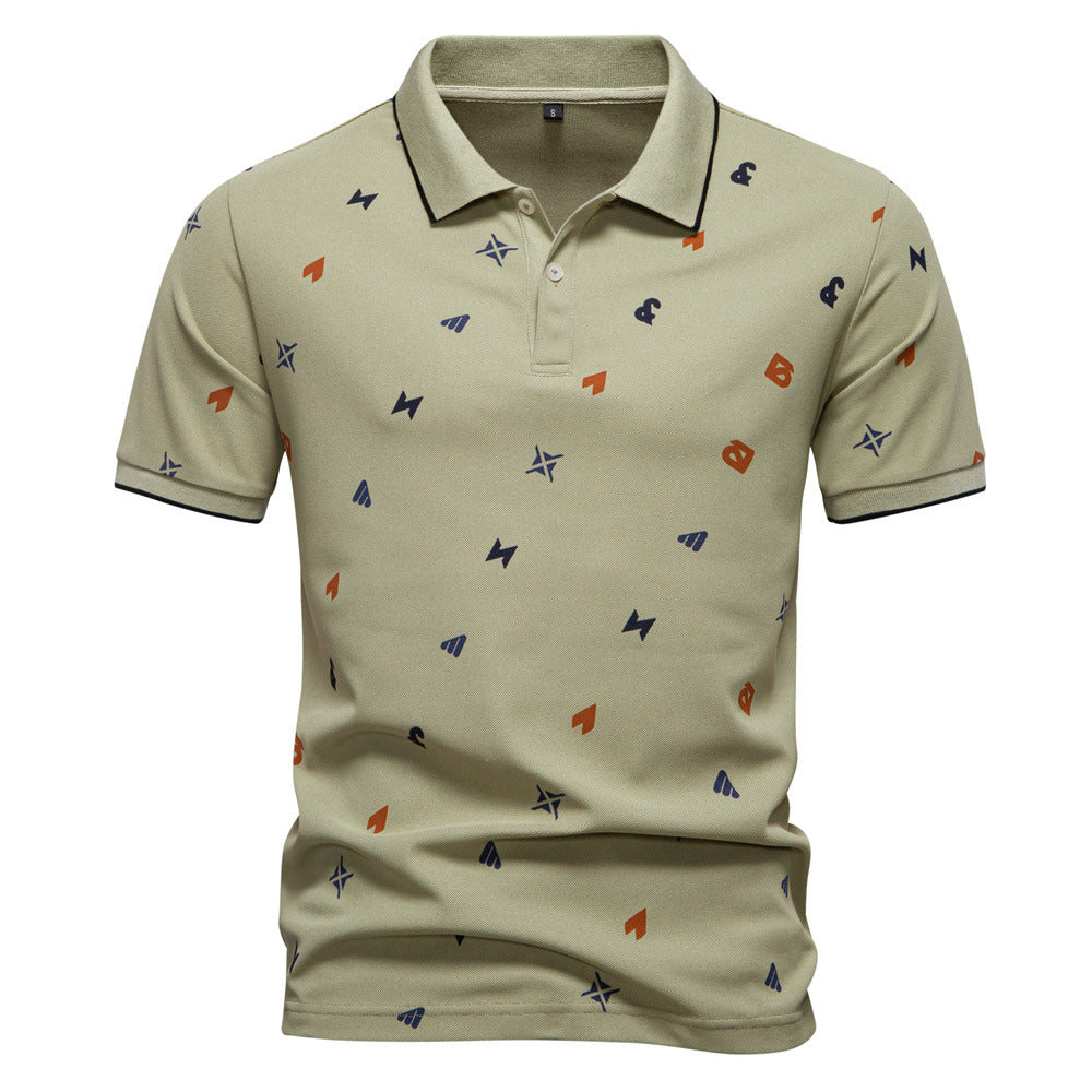 Herren nan legeres kurzärmeliges Piqué-Poloshirt mit geometrischem Allover-Print, Kentkragen und kontrastbesatz Drune