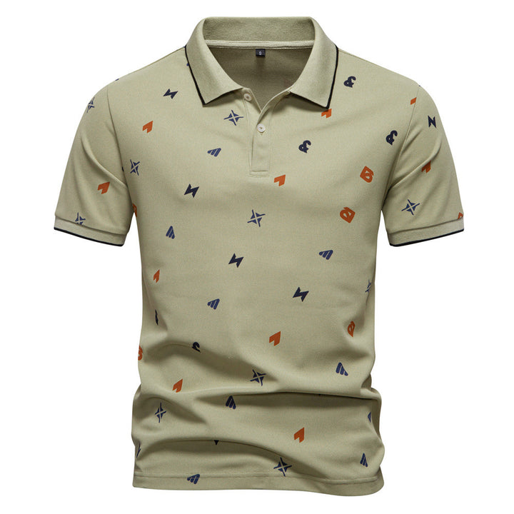Herren nan legeres kurzärmeliges Piqué-Poloshirt mit geometrischem Allover-Print, Kentkragen und kontrastbesatz Drune