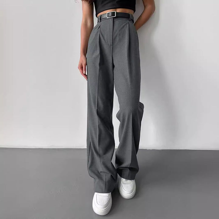 Damen Elegante High-Waist-Hose mit Bügelfalte und Bindegürtel Drune