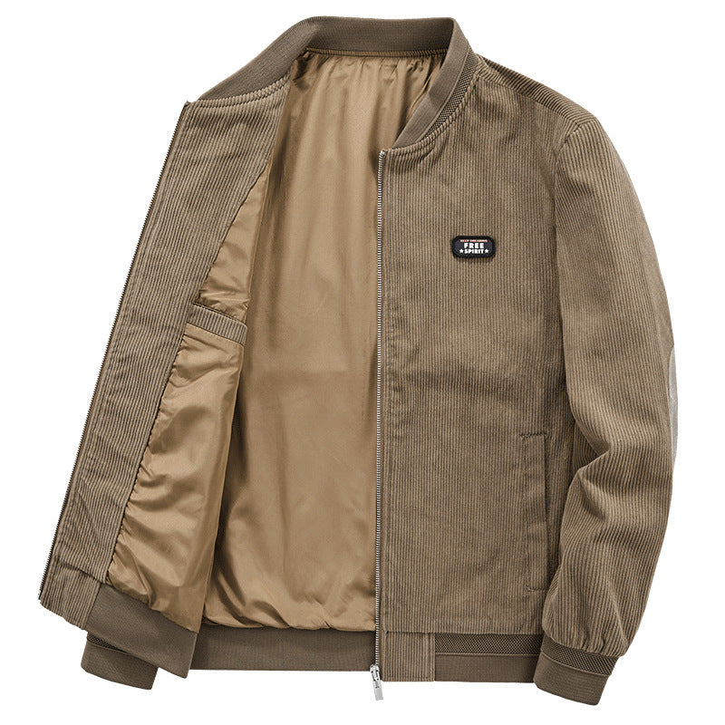 Herren Kord-Blousonjacke im Bomberstil mit elastischem Rippbund, gesteppter Innenfütterung und Logo‑Patch Drune
