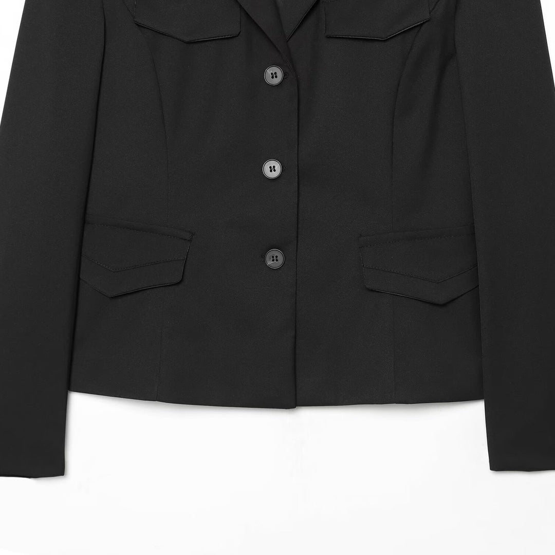 Damen Cropped Military-inspirierter Kurzblazer mit Schulterpatten und Pattentaschen Drune