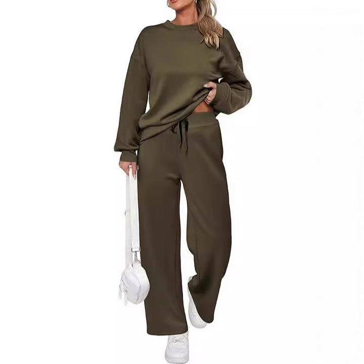 Damen nan zweiteiliges French-Terry Lounge-Set mit oversized Rundhals-Pullover und weitem Highwaist-Jogger Drune
