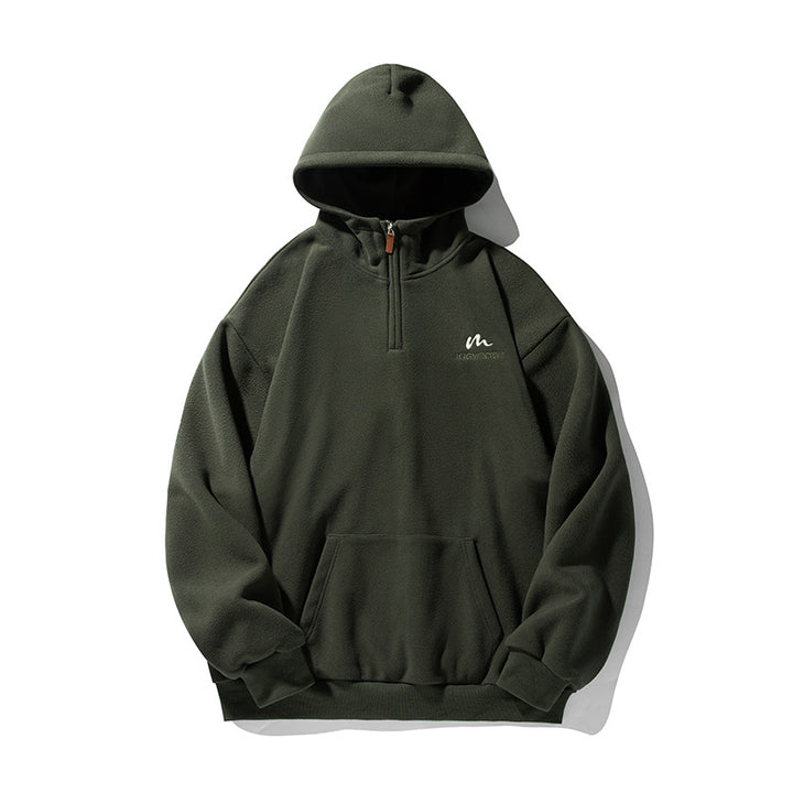 Unisex Fleece-Halbzip-Kapuzenpullover mit Kängurutasche und geripptem Saum Drune