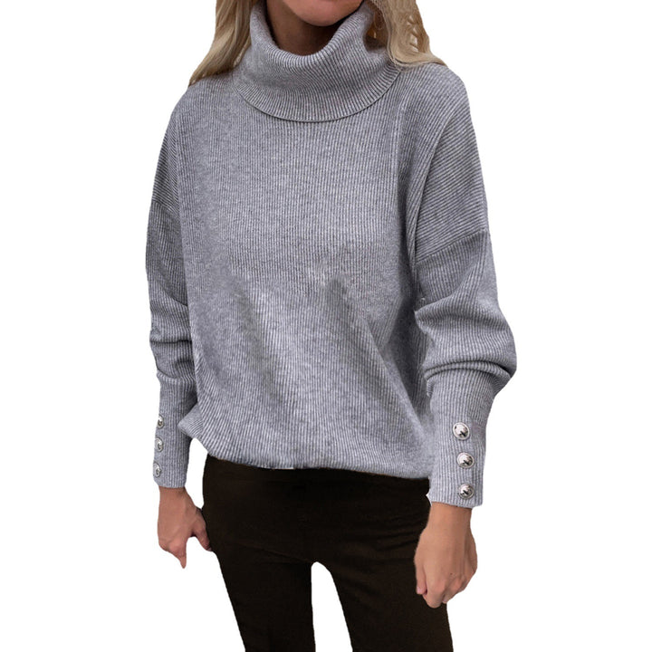 Damen Gerippter Rollkragenpullover mit Oversize-Schnitt und Zierknopfmanschetten Drune