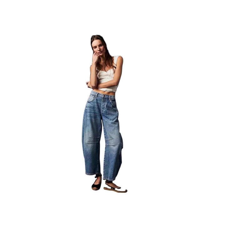Damen nan weite Jeans mit hoher Taille, geradem Bein und entspanntem Sitz Drune