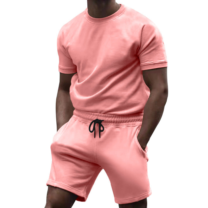 Herren nan kurzärmeliges Sweat-Set aus weichem Sweatstoff mit Rundhalsshirt und Kordelzug-Shorts Drune