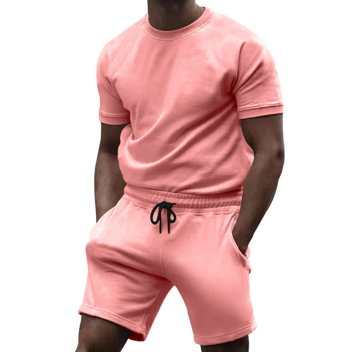 Herren nan kurzärmeliges Sweat-Set aus weichem Sweatstoff mit Rundhalsshirt und Kordelzug-Shorts Drune
