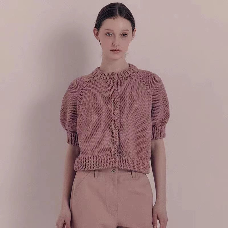 Damen Modischer Strickpullover mit Puffärmeln Drune
