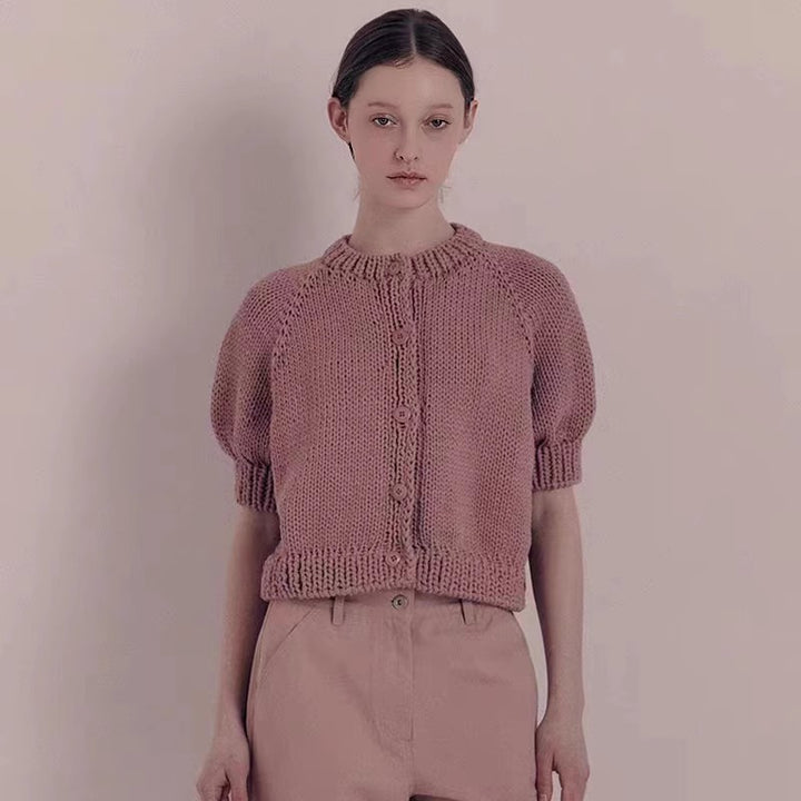 Damen Modischer Strickpullover mit Puffärmeln Drune
