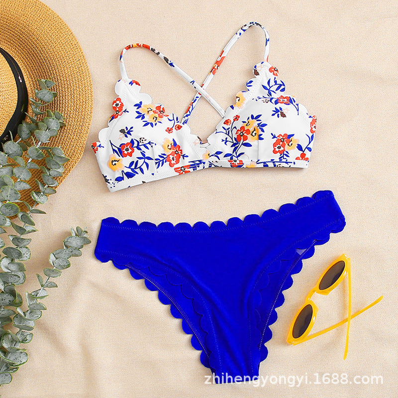 Damen Bikini-Set mit floralem Oberteil und hochtailliertem Slip Drune