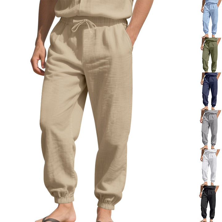 Herren nan leichte Leinenhose mit elastischem Tunnelzugbund, seitentaschen und gesmokten Bündchen Drune