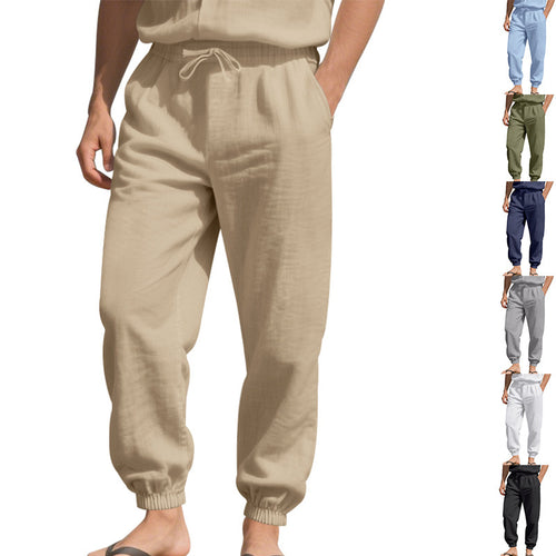 Herren nan leichte Leinenhose mit elastischem Tunnelzugbund, seitentaschen und gesmokten Bündchen Drune