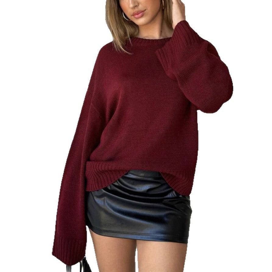 Damen Oversize-Feinstrickpullover mit kurzem Rumpf und geripptem Stehkragen Drune