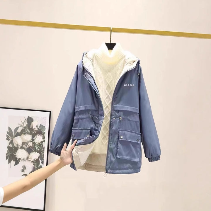 Damen gefütterte Parka-Jacke mit Kapuze und verstellbarem Taillenzug Drune