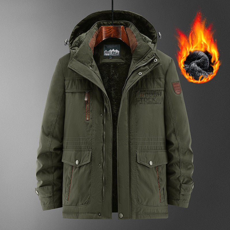 Herren Robuster gefütterter Field-Parka mit Teddyfutter, Kapuze und Multifunktions‑Taschen Drune