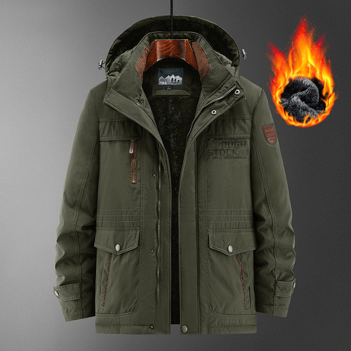 Herren Robuster gefütterter Field-Parka mit Teddyfutter, Kapuze und Multifunktions‑Taschen Drune