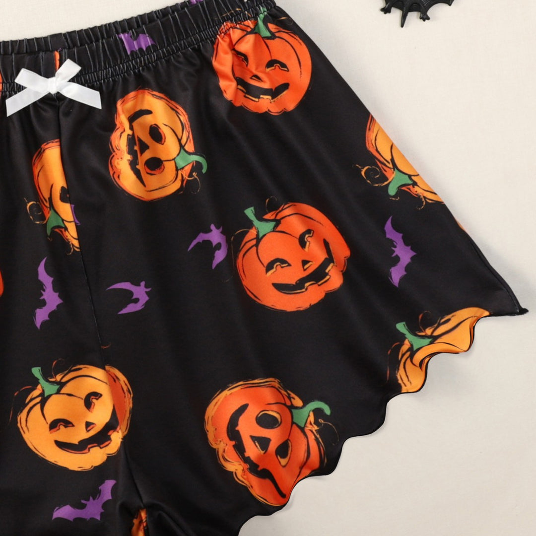 Damen lässiges Halloween Pyjama-Set mit Crop-Top und Shorts Drune