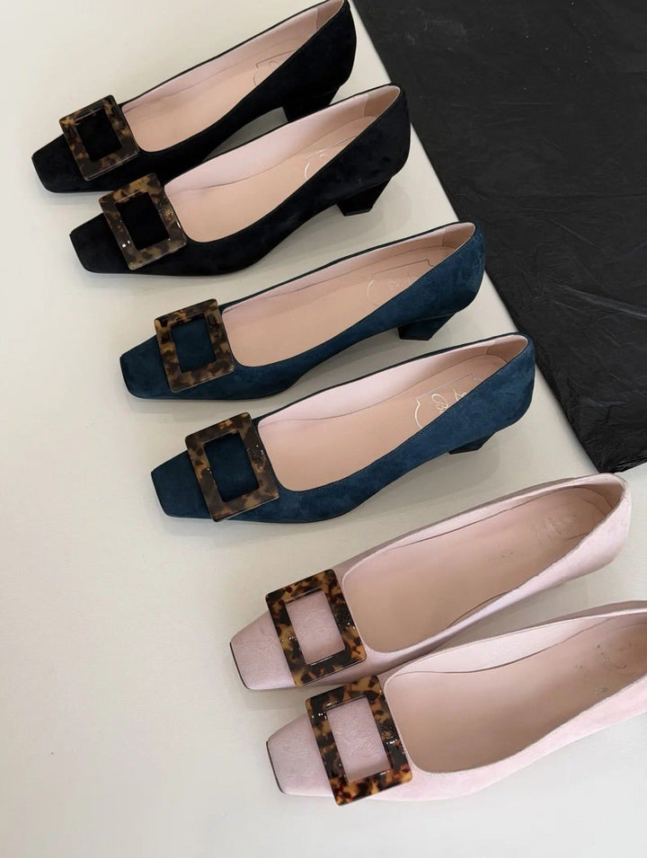 Damen Ballerinas mit quadratischem Zehenbereich und modischem Kastenschließe Drune