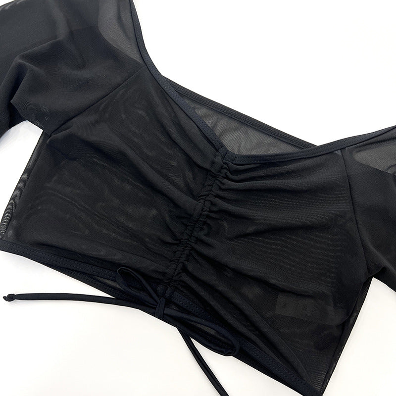 Damen Sportliches Badeoberteil mit langem Arm und hohem Bund Drune
