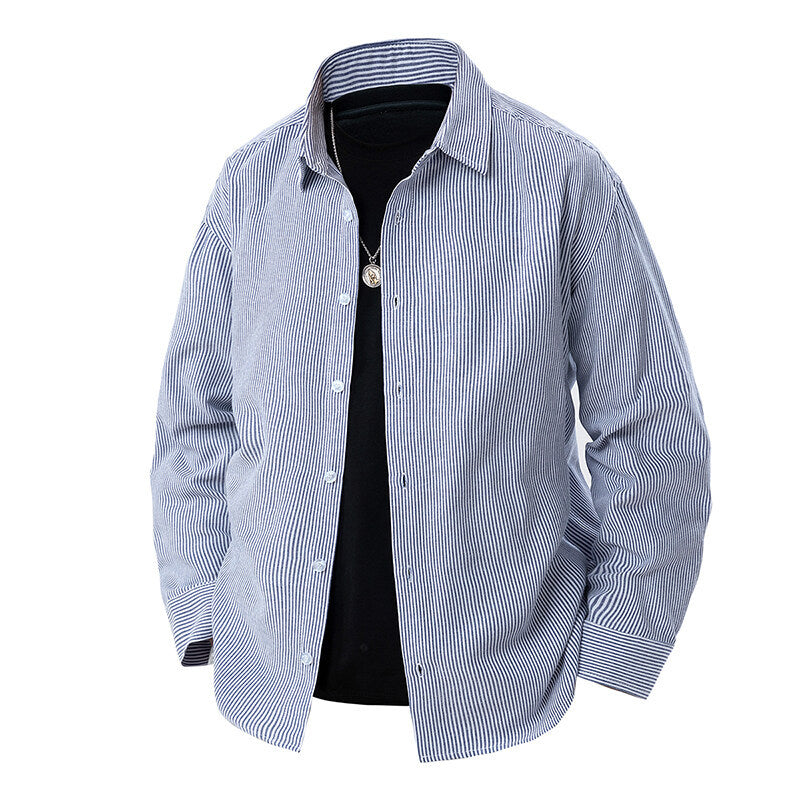 Herren nan gestreiftes Overshirt-Hemd mit lockerer Passform und Kentkragen Drune