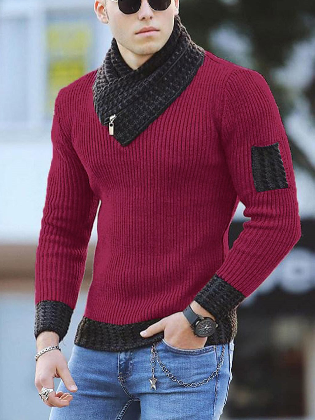 Herren Strickpullover mit hohem Kragen und strukturiertem Design Drune