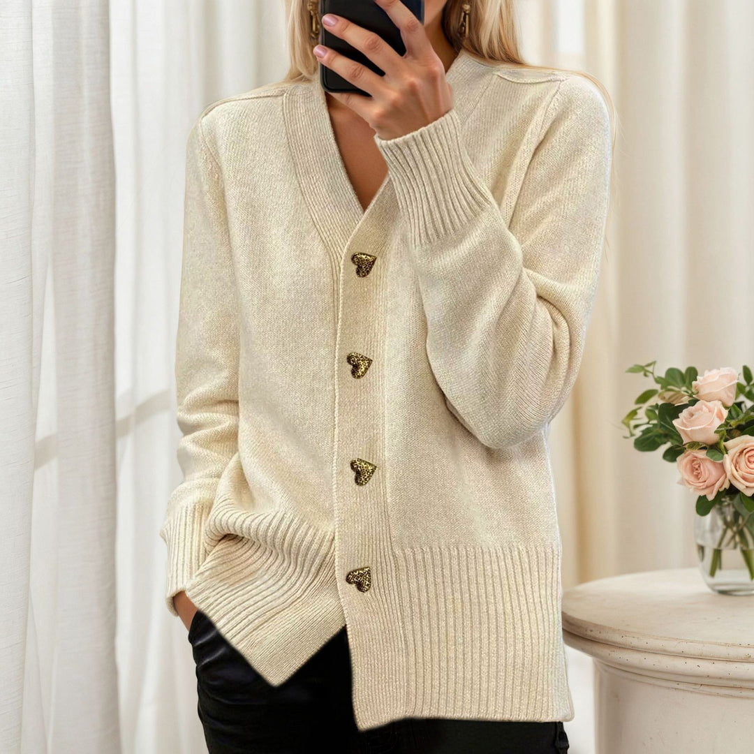 Damen nan lockerer Strickcardigan mit Herzknöpfen und geripptem Saum Drune