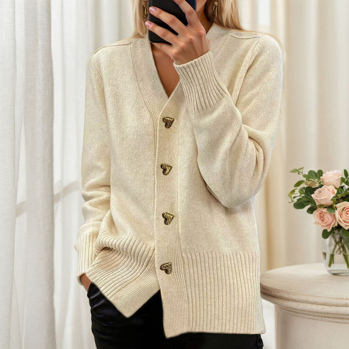 Damen nan lockerer Strickcardigan mit Herzknöpfen und geripptem Saum Drune