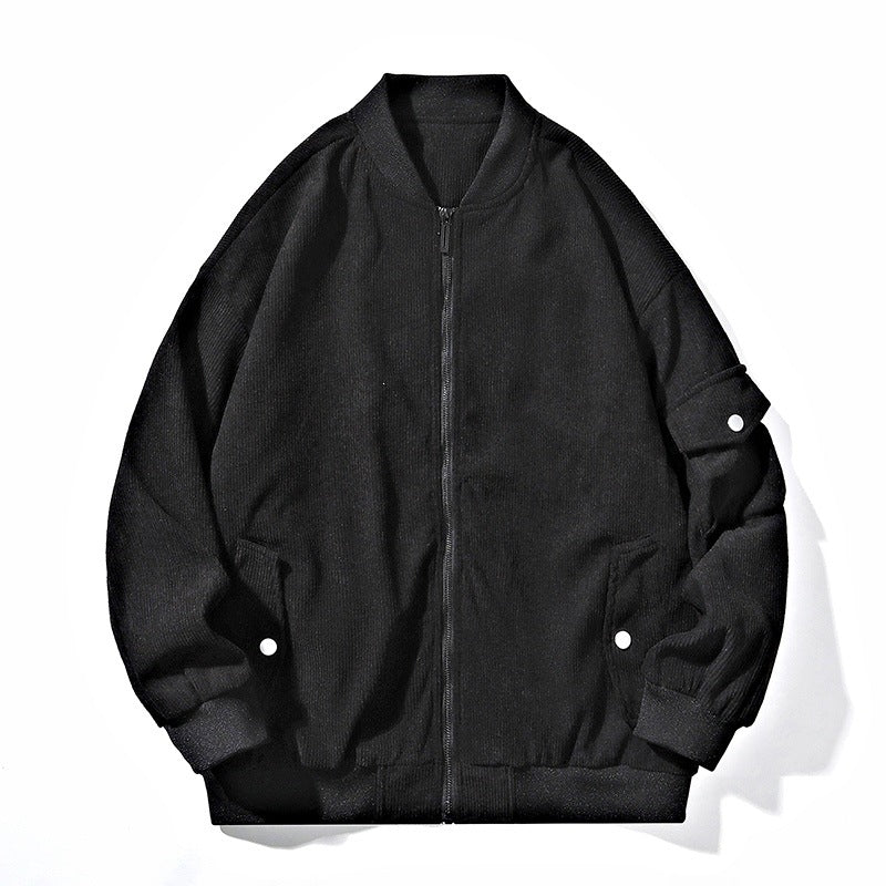 Herren Bomberjacke im Cordstruktur-Look mit Utility-Ärmeltasche, verdecktem Reißverschluss & gerippten Bündchen Drune