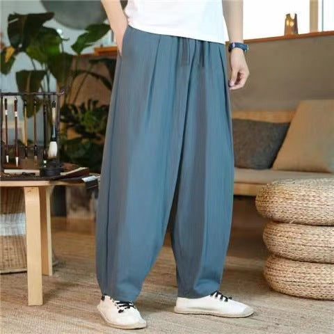 Herren nan oversized Relax-Fit Baumwoll-Jogpants mit tiefem Schritt, Tunnelzug und seitlichen Eingrifftaschen Drune