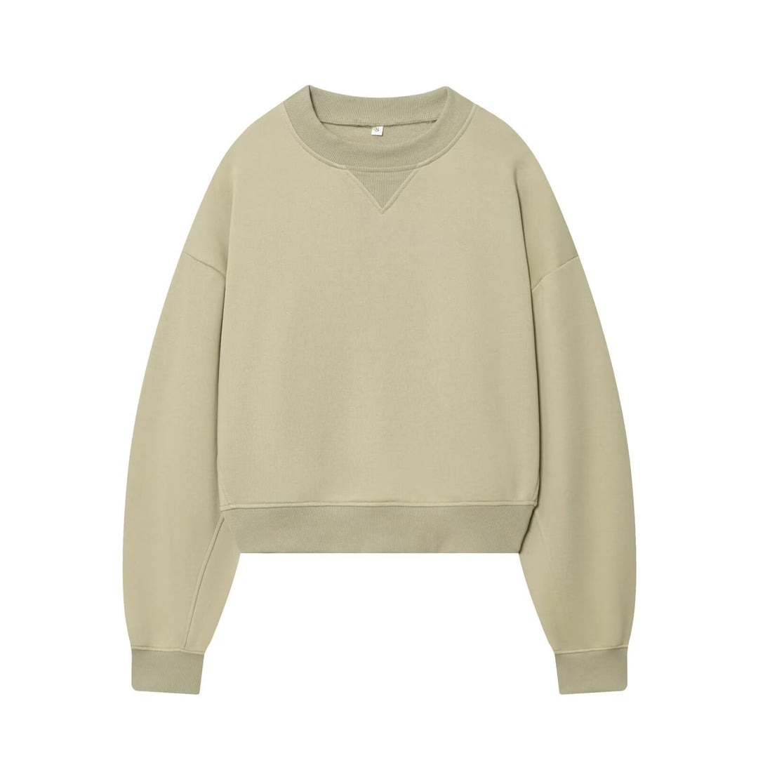 Damen Oversized kurzgeschnittenes Sweatshirt mit geripptem Halsausschnitt Drune