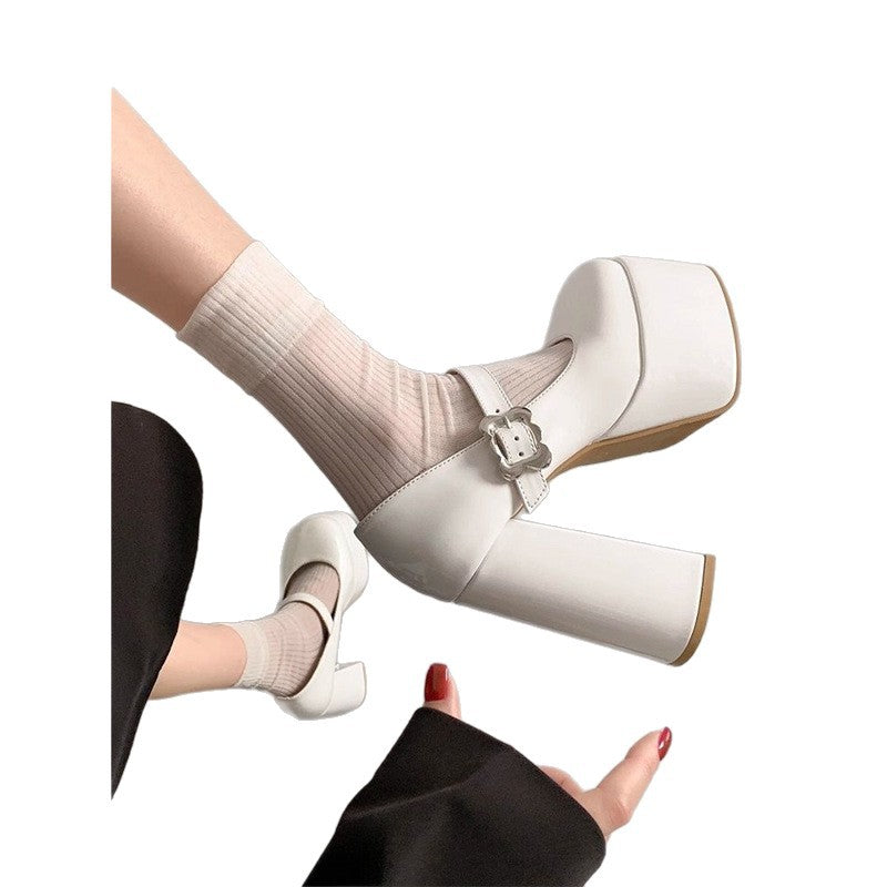 Damen Plateau-Mary-Jane Pumps mit hoher Plattform und sculpted Blockabsatz Drune