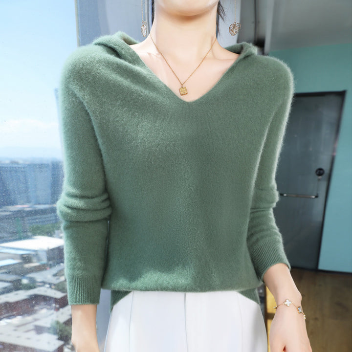 Damen Kuscheliger Kapuzenpullover im Angora‑Look mit feinem Rippbund Drune