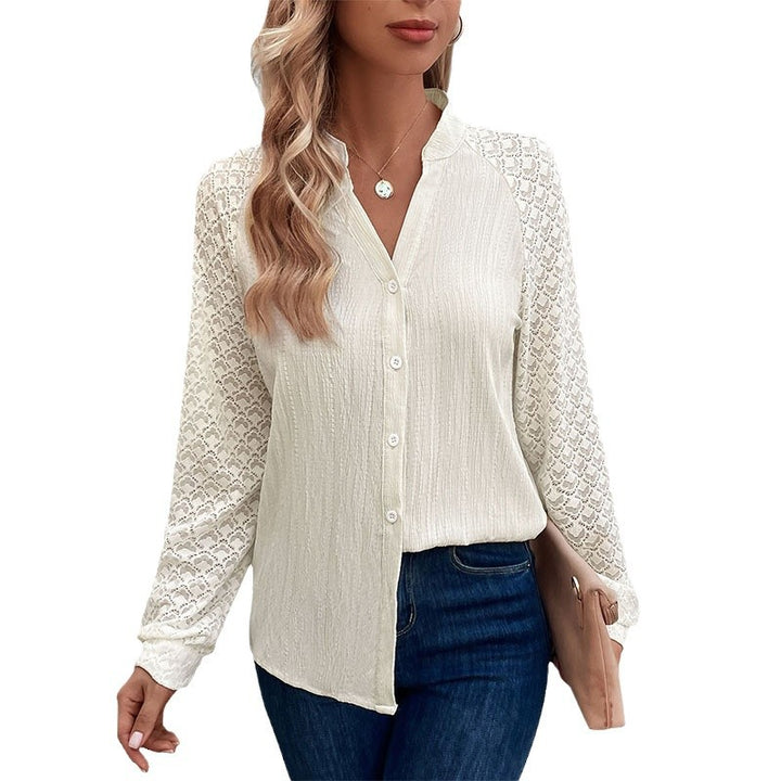 Damen Bluse mit eleganten Spitzenärmeln und strukturiertem Stoff Drune