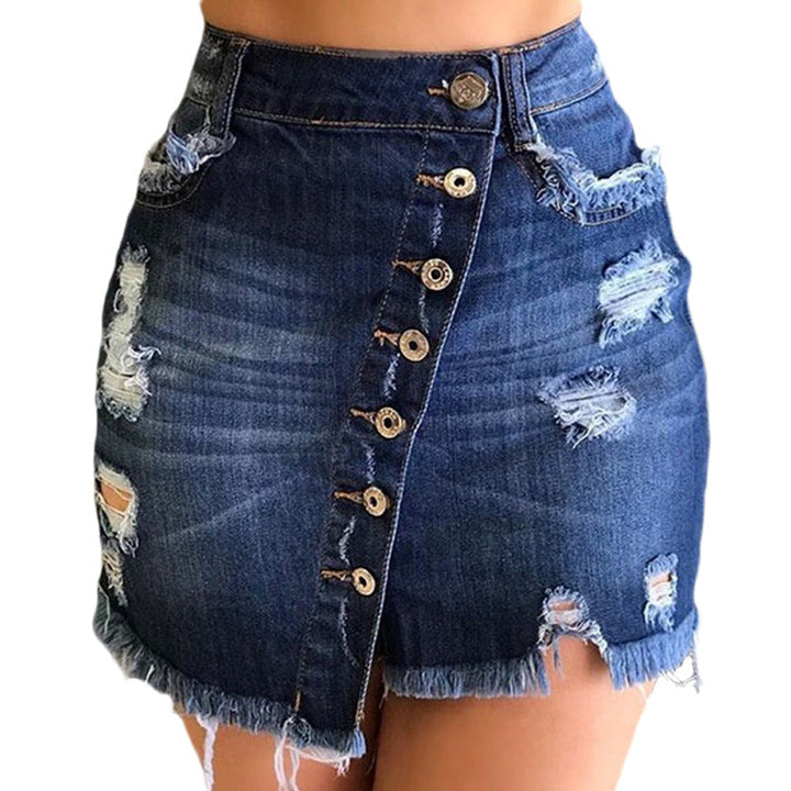 Damen Jeansrock im Vintage-Stil mit Knopfverschluss und Fransen Drune