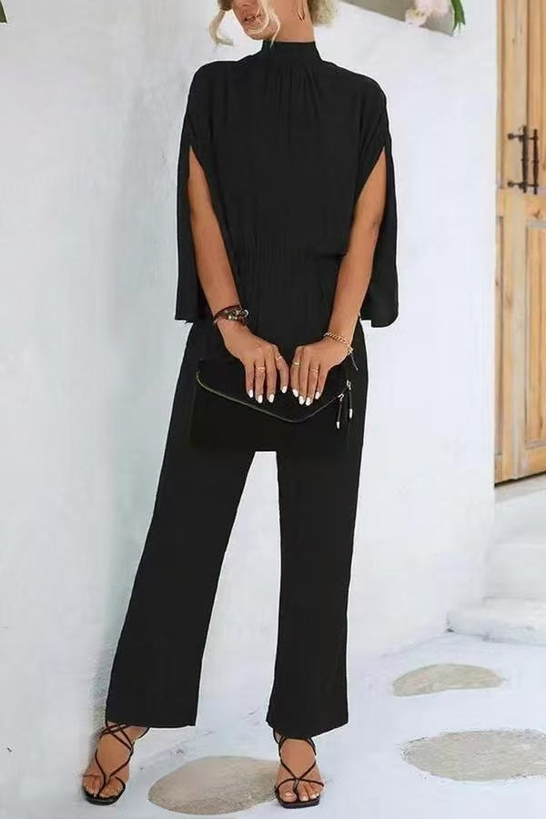 Damen eleganter Jumpsuit mit weitem Bein und Chiffon-Ärmeln Drune
