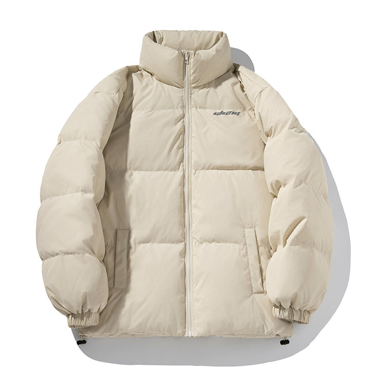 Unisex Kastig geschnittene gesteppte Daunenoptik-Jacke mit hohem Stehkragen und Kordelzugsaum Drune