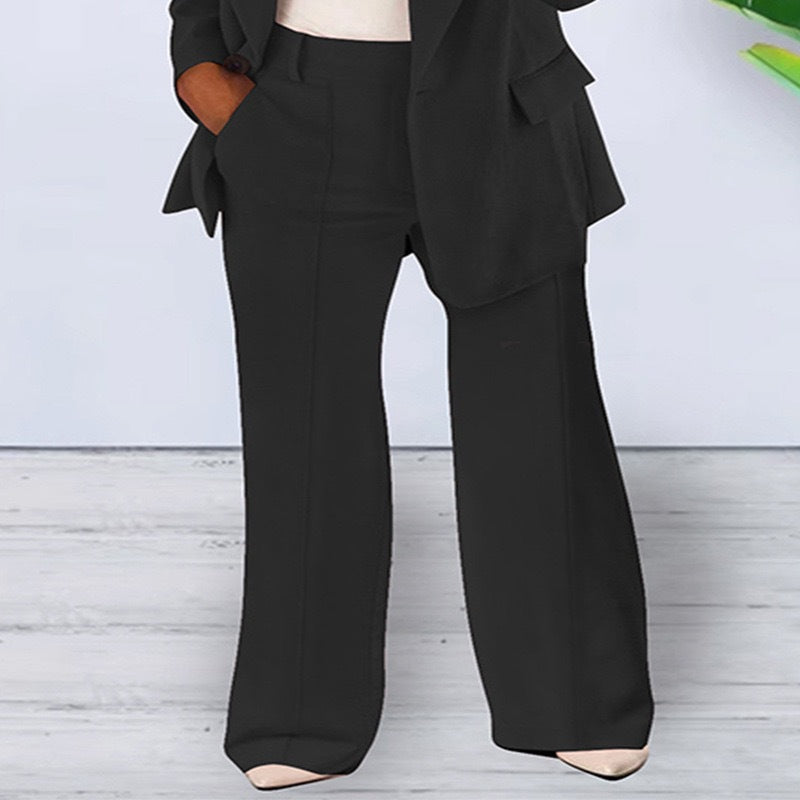 Damen nan bürotaugendes Hosenanzug Set mit weiter Hose und tailliertem Blazer Drune
