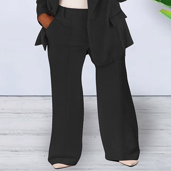 Damen nan bürotaugendes Hosenanzug Set mit weiter Hose und tailliertem Blazer Drune