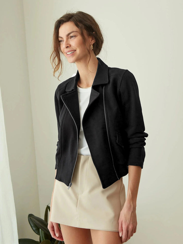 Damen Bikerjacke aus edlem Kunstleder mit modernem Schnitt und feiner Textur Drune