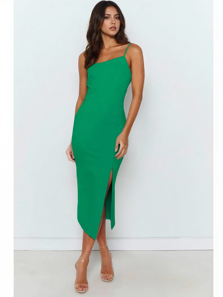 Damen Elegantes Midi-Kleid mit asymmetrischem Saum und Schlitz Drune