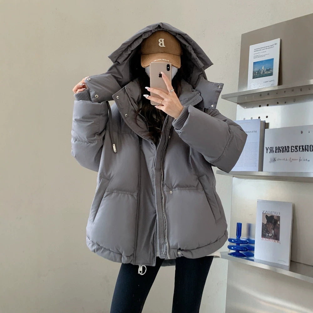 Damen nan oversized gesteppte Kurzjacke mit Kapuze, winddichter Fütterung und übergroßem Kragen Drune