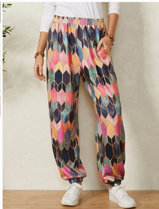 Damen entspannte Pluderhose mit geometrischem Muster Drune