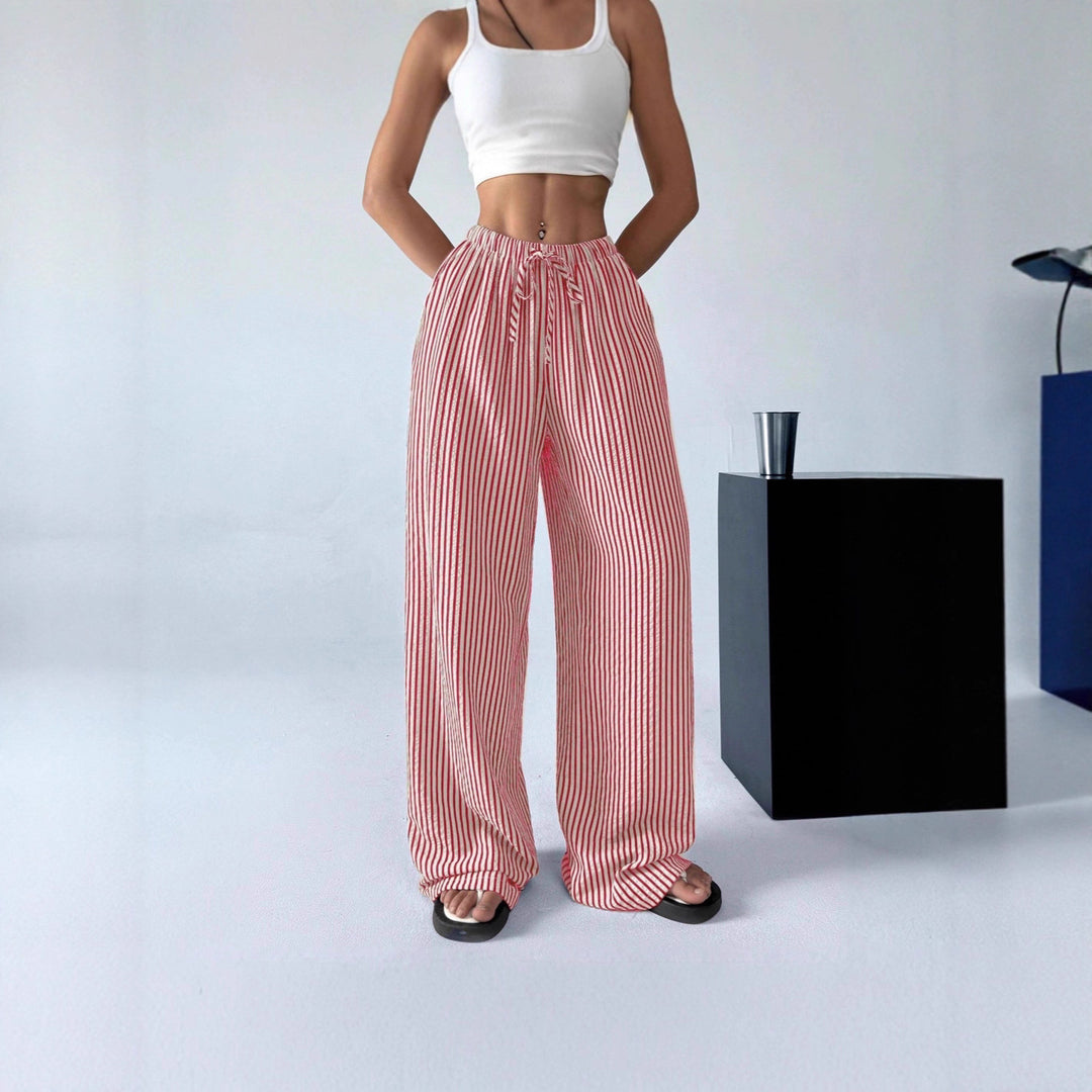 Damen elegante breite Strickhose mit dezentem Streifenmuster Drune