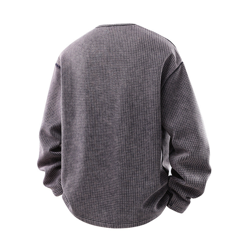 Herren Waffelstrick-Longsleeve mit V‑Schlitzkragen und Relaxed-Fit Drune