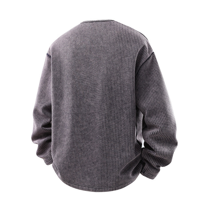 Herren Waffelstrick-Longsleeve mit V‑Schlitzkragen und Relaxed-Fit Drune