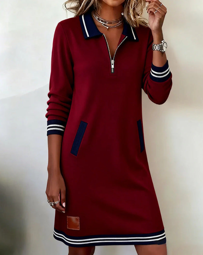Damen Polo-Kleid im Sport-Look mit dekorativem Reißverschluss und Seitentaschen Drune