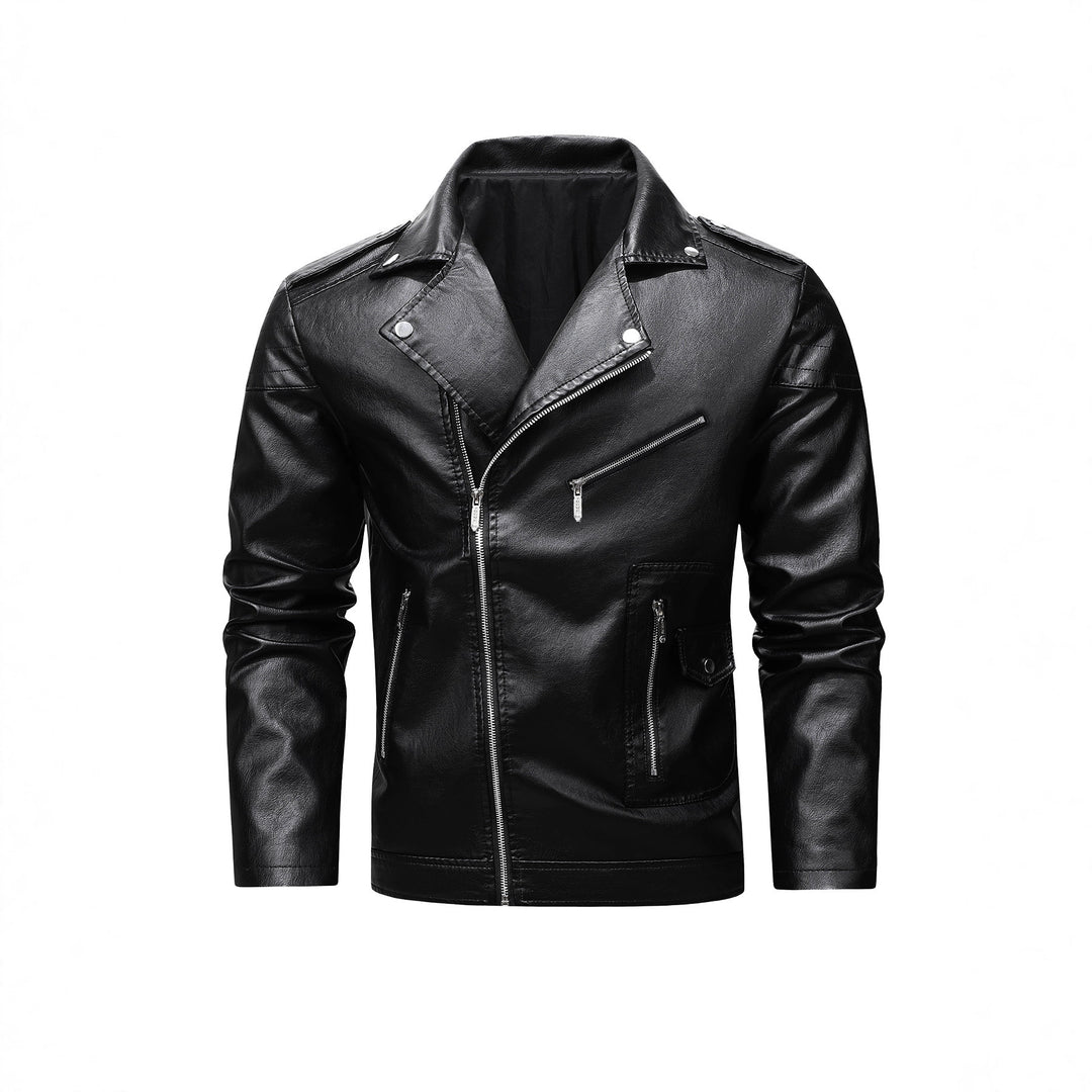 Herren Bikerjacke aus Kunstleder mit asymmetrischem Reißverschluss und gesteppter Schulterpartie Drune